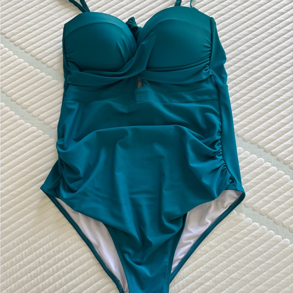 Teal Ruched One-Piece Swimsuit with Molded Cups